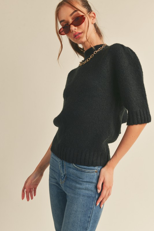 Tie Back SS Sweater, Black