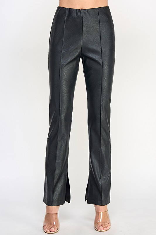 Center Seam Leather Pants, Black