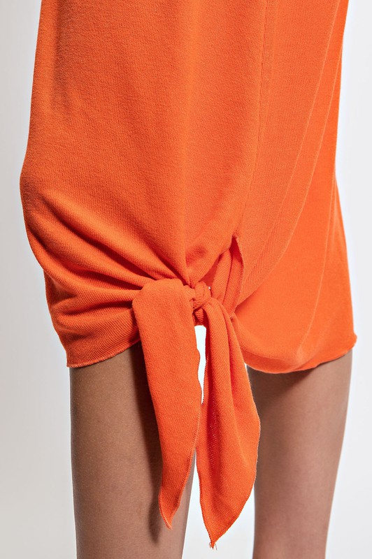 Tie Hem Knit Midi, Orange