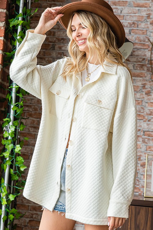 Quilted Button Shacket, Ivory