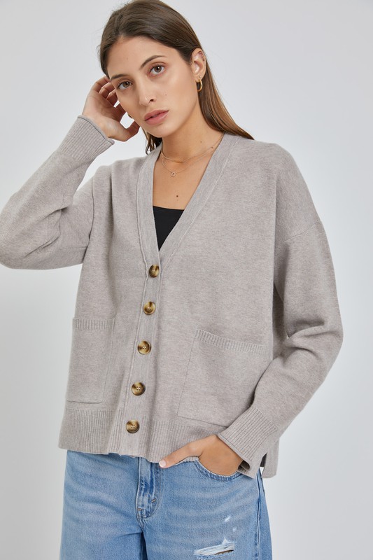 Tortoise Button Sweater, Earth Grey