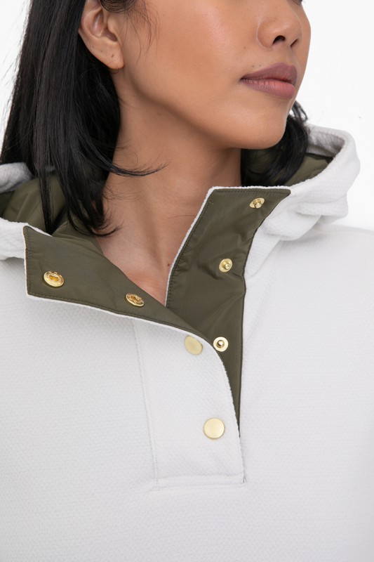 Side Zip Hoodie, Ivory/Olive