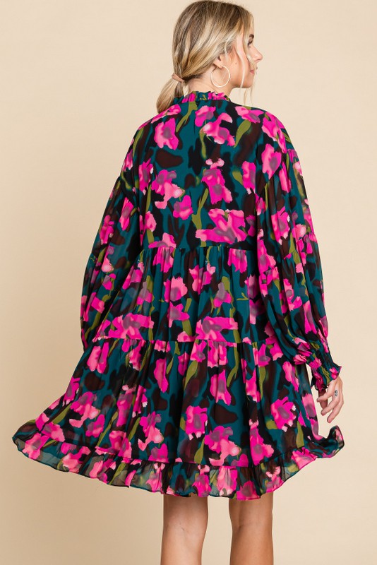 Bella Watercolor Dress, Hot Pink