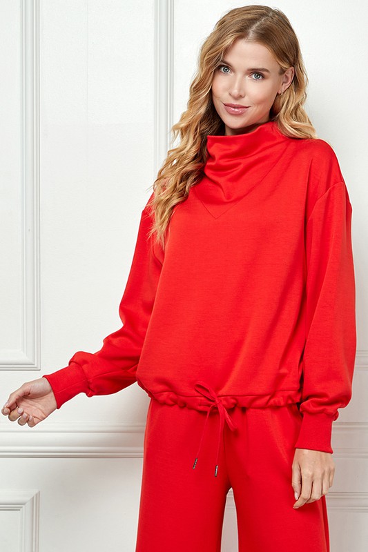 Draw Hem Soft Pullover, Red