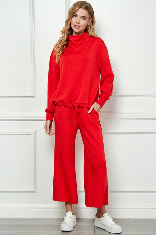 Draw Hem Soft Pullover, Red