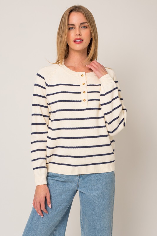 Sammy Stripe Sweater, Cream/Navy