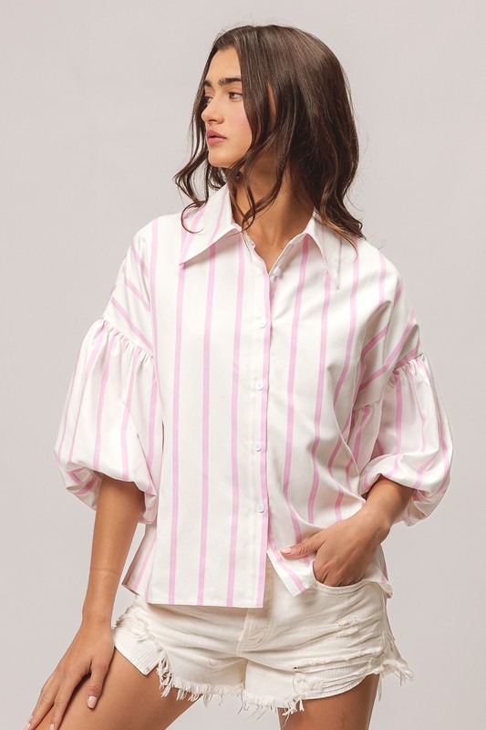 Bubble Sleeve Stripe Shirt, Lt. Pink - 20926995_36508f8a-39c0-4af2-8d3a-72194823a1b2.jpg