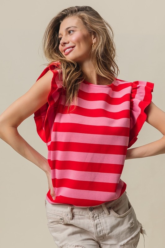 Stripe Flutter Top, Pink/Red - 21127840_56cb7be6-bcbe-4c5c-9b1e-a245bb4ec7b7.jpg