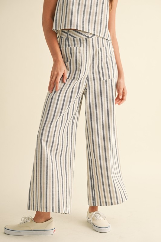 Striped Linen Pocket Pants, Tan
