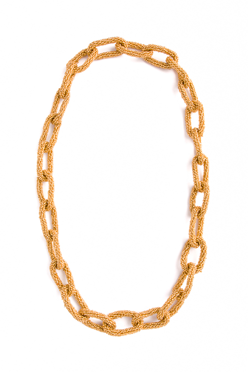 Seed Bead Links Necklace, Gold