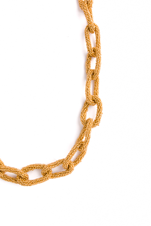 Seed Bead Links Necklace, Gold