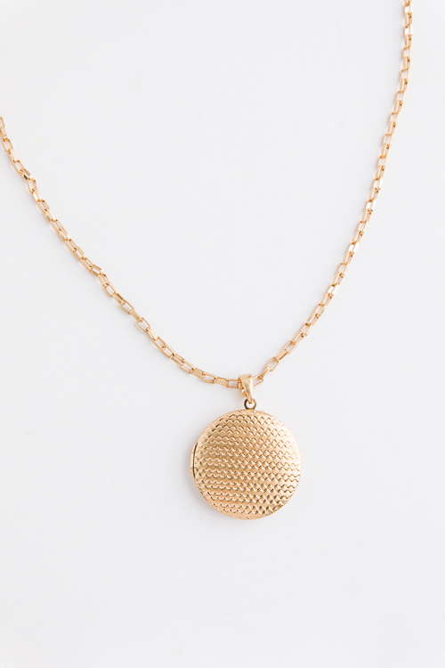 Matte Locket Long Necklace, Gold