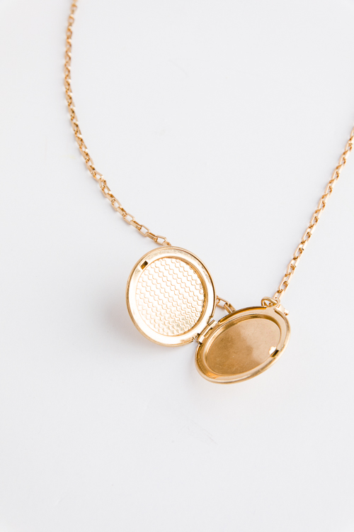 Matte Locket Long Necklace, Gold