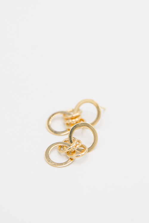 Linked Ring Metal Earrings, Gold