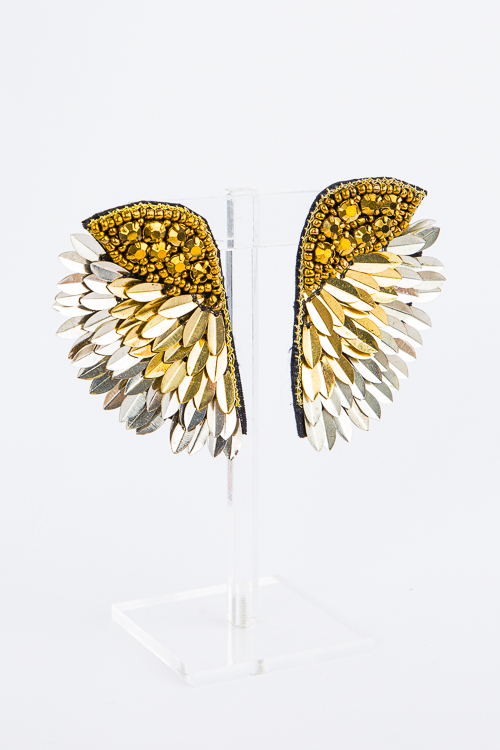 Embellished Wing Earring, Gold/Silver