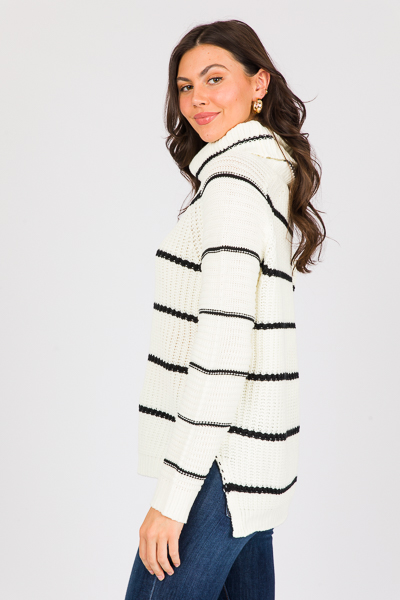 Addison Stripe Sweater, White Black