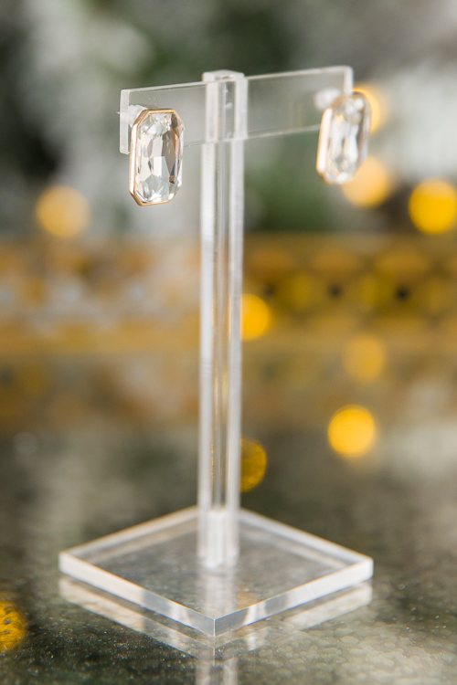 Glass Octagon Stud Earrings