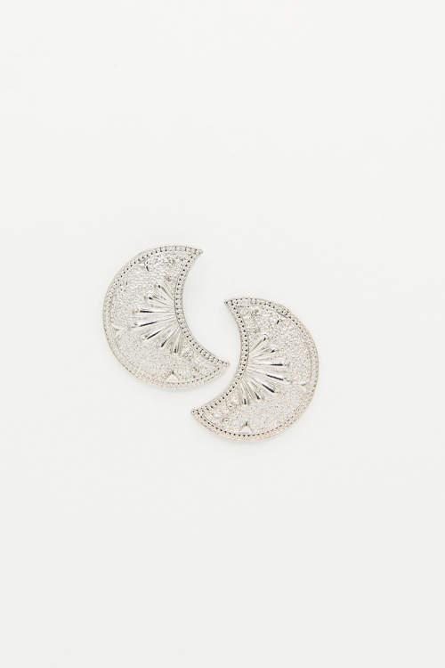 Textured Moon Earring, Silver
