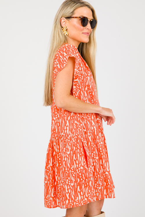 Drop Waist Printed Dress, Orange