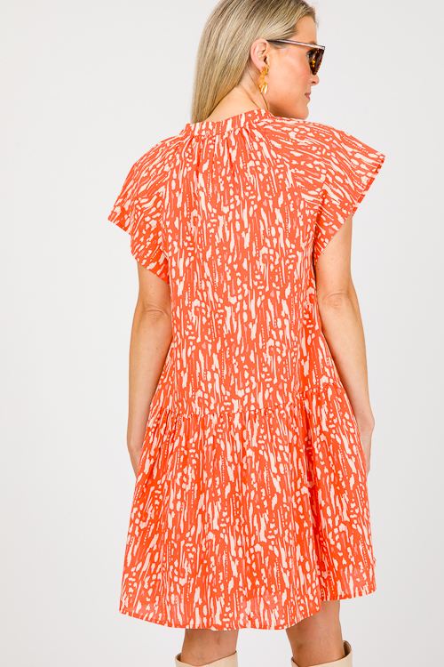 Drop Waist Printed Dress, Orange