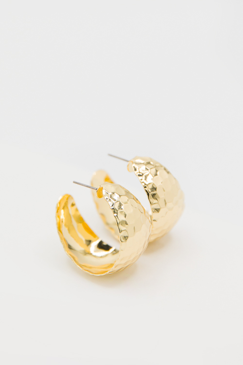 Hexagon Hammered Hoops, Gold