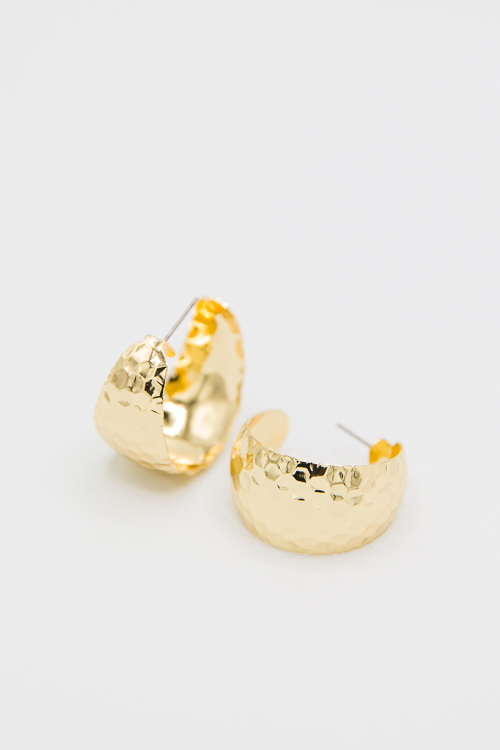 Hexagon Hammered Hoops, Gold