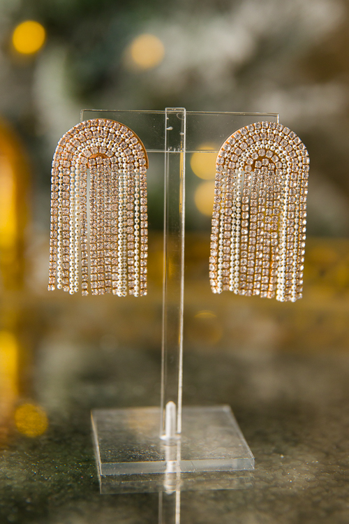 Rhinestone Fringe Earrings, White