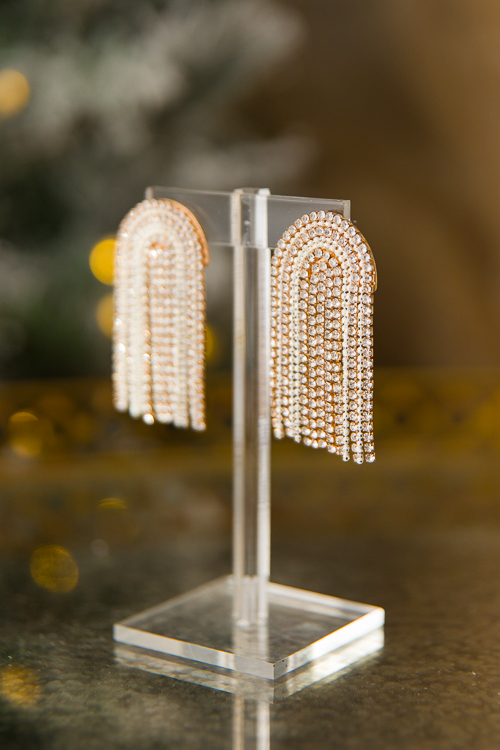 Rhinestone Fringe Earrings, White