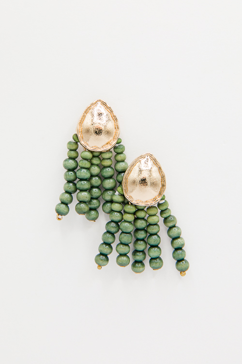 Linked Wood Bead Earrings, Green