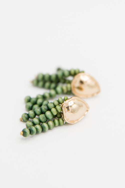 Linked Wood Bead Earrings, Green