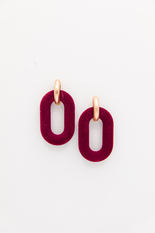 Velvet Oval Linked Earrings, Burgundy