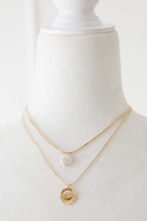 Hammered Coin & Pearl Necklace