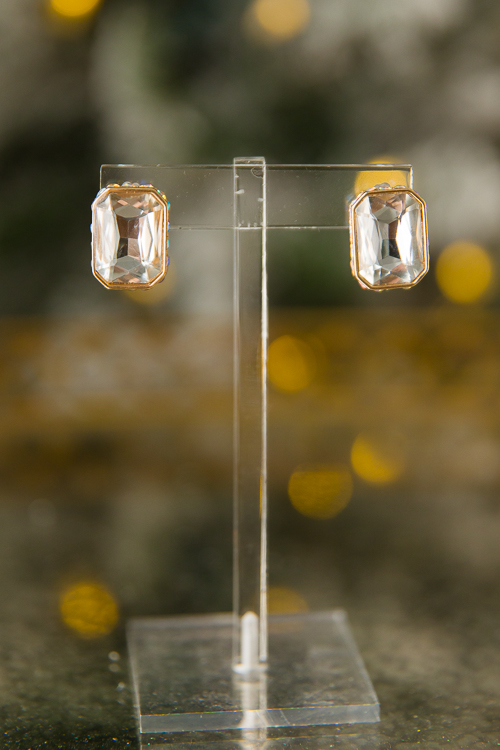 Studded Stone Rectangle Earring