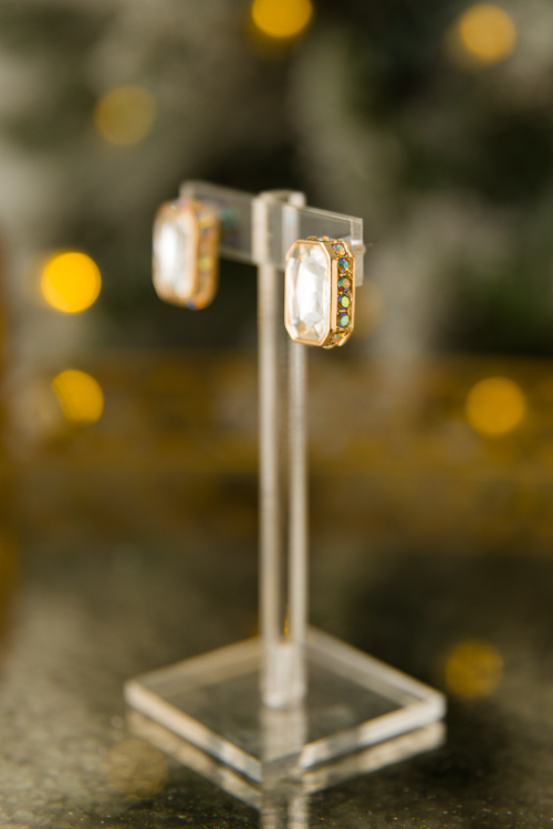 Studded Stone Rectangle Earring