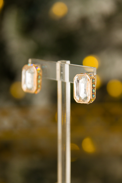 Studded Stone Rectangle Earring