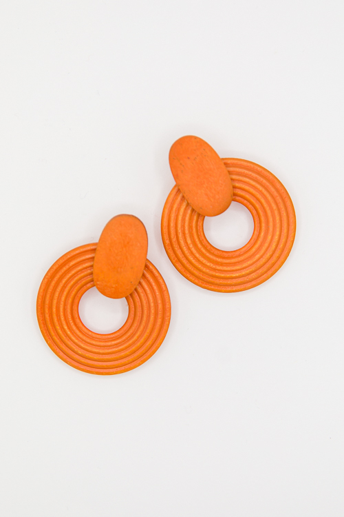 Wood Door Knocker Earrings, Orange