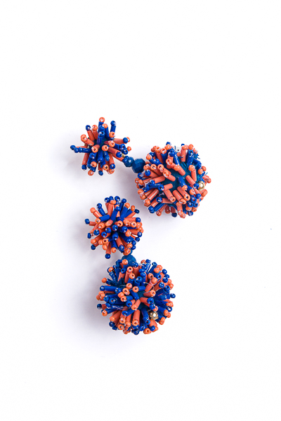 Double Pom Pom Earring, Orange/Blue