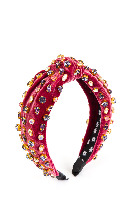 Bejeweled Velvet Headband, Rose Accessories The Blue Door Boutique