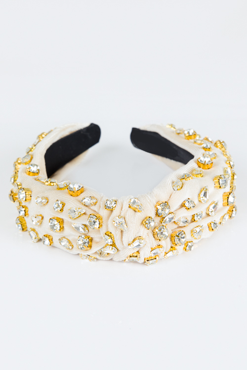 Bejeweled Velvet Headband, Beige - Headbands & Hats - Accessories - The ...