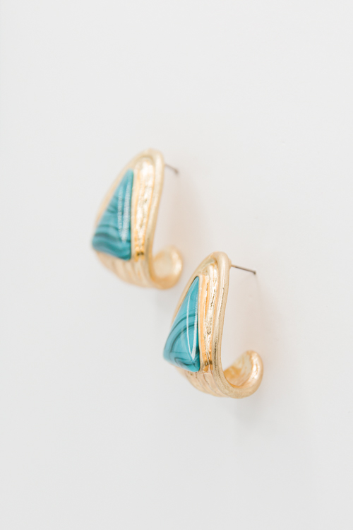 Stone Triangle Hoops, Turquoise