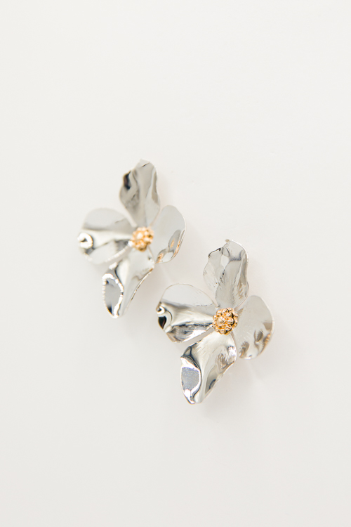 Petal Flower Earrings, Silver