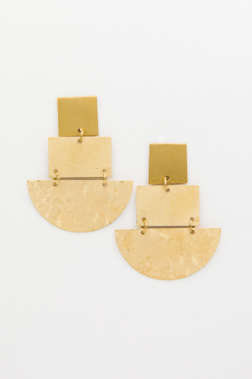 Tiered Shapes Earrings, Worn Gold