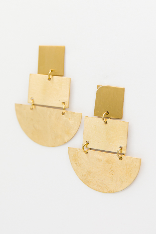 Tiered Shapes Earrings, Worn Gold