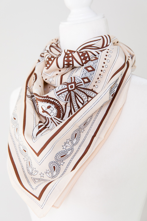 Paisley Trim Scarf, Ivory