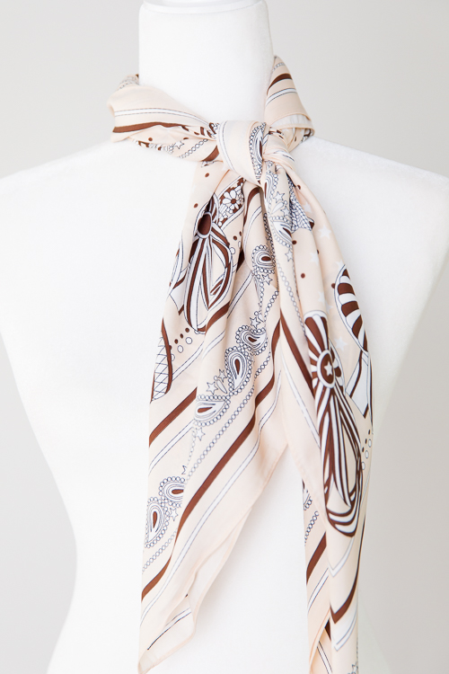 Paisley Trim Scarf, Ivory