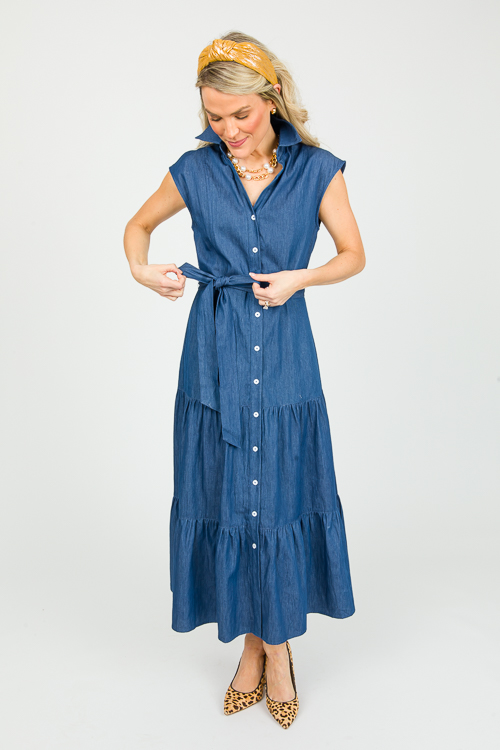 Donna Denim Tiered Dress - New Arrivals - The Blue Door Boutique