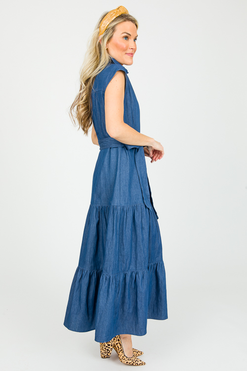 Donna Denim Tiered Dress - New Arrivals - The Blue Door Boutique