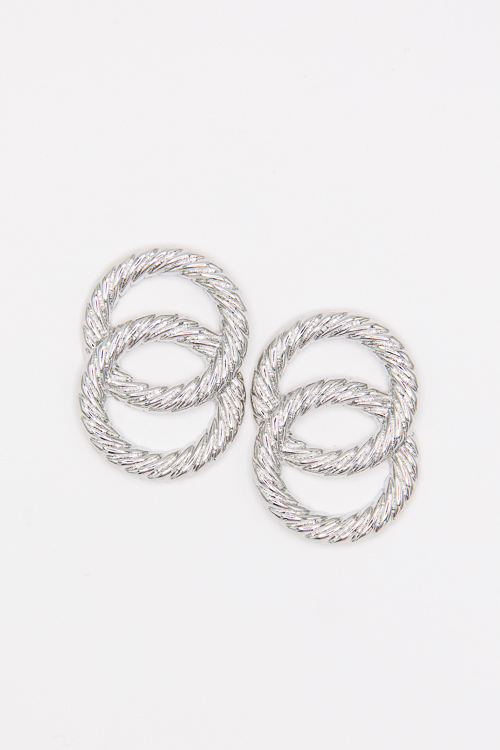 Double Link Cable Earrings, Silver