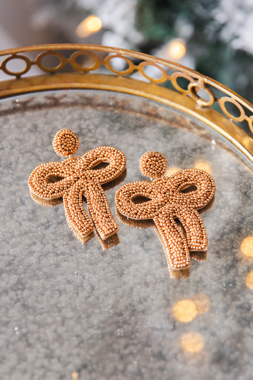 Ribbon Beaded Earrings, Gold