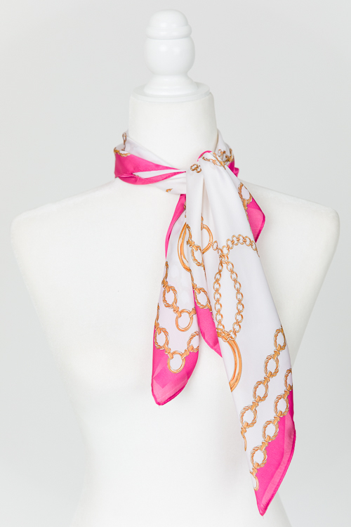 Printed Chain Silk Scarf, Pink